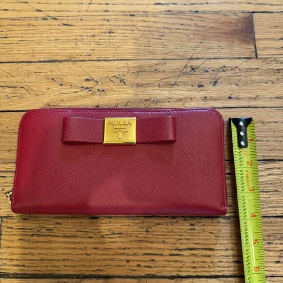 Prada Saffiano Bow Zip Around Continental Red Wallet GHW - Picture 11 of 11